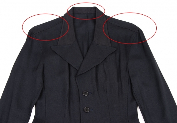 ワイズY's レーヨンフラップポケットロングジャケット 紺M位_肩に若干の変色、襟裏に汚れがあります。