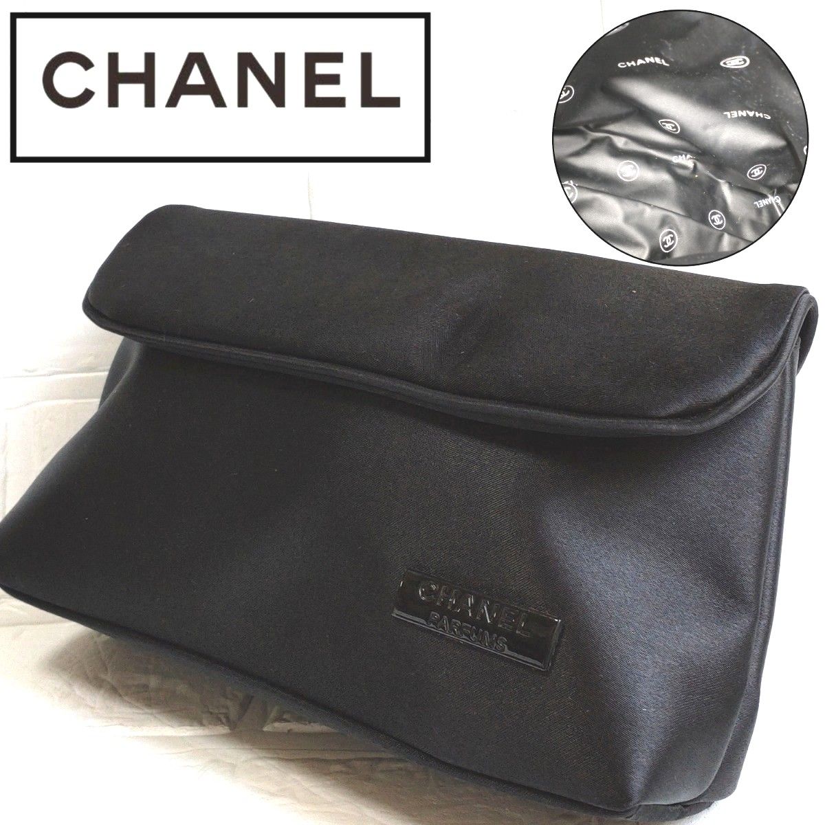 美品 シャネル CHANEL ココマーク ポーチ ミニバッグ クラッチバッグ ポーチ ブラック 黒 ジップ マグネット メイク 