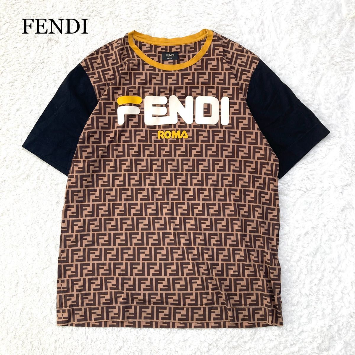 【極美品】FENDI Tシャツ FILA コラボ 切替 ズッカ ワッペン M