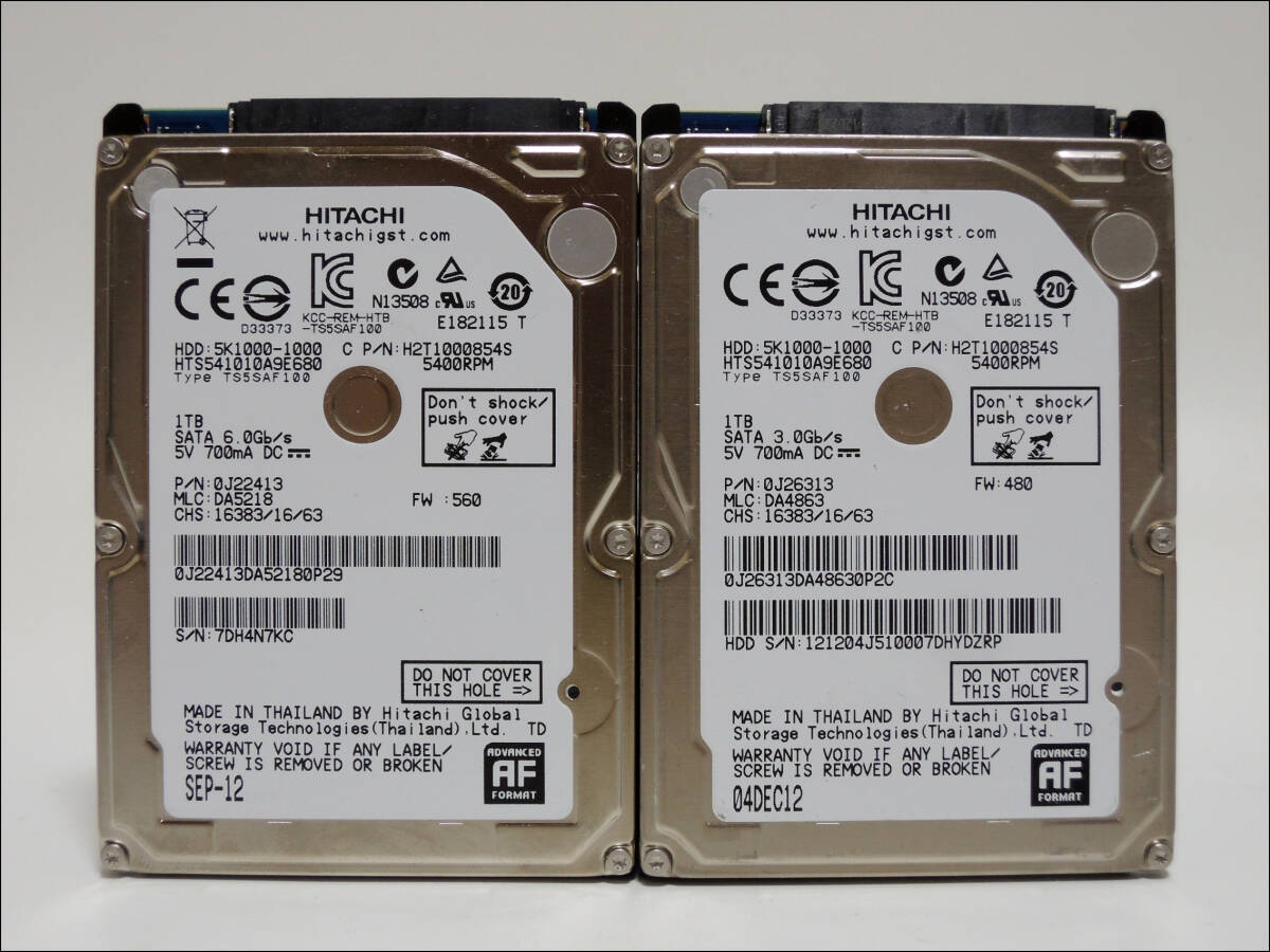 HITACHI 2.5インチHDD HTS541010A9E680 1TB SATA 2個セット #12245_画像1