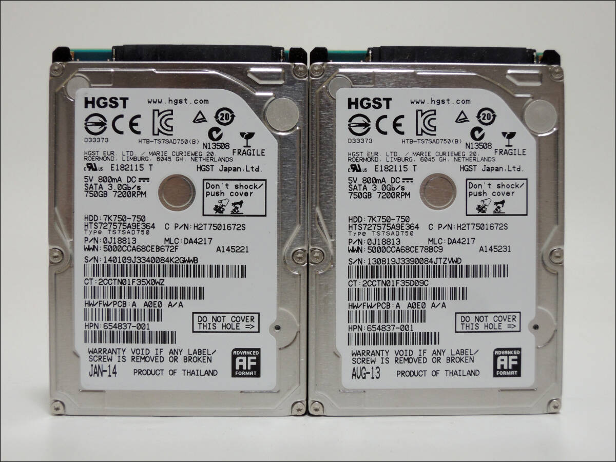 HITACHI 2.5インチHDD HTS727575A9E364 750GB SATA 2個セット #12255_画像1