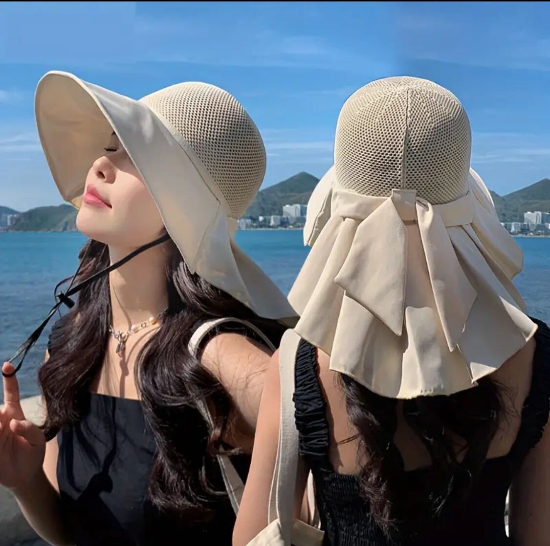 つば広 麦わら帽子 紫外線 夏 熱中症対策 通気性 UVカット 日焼け防止ストローハット 日よけ 紫外線対策 帽子 の画像3