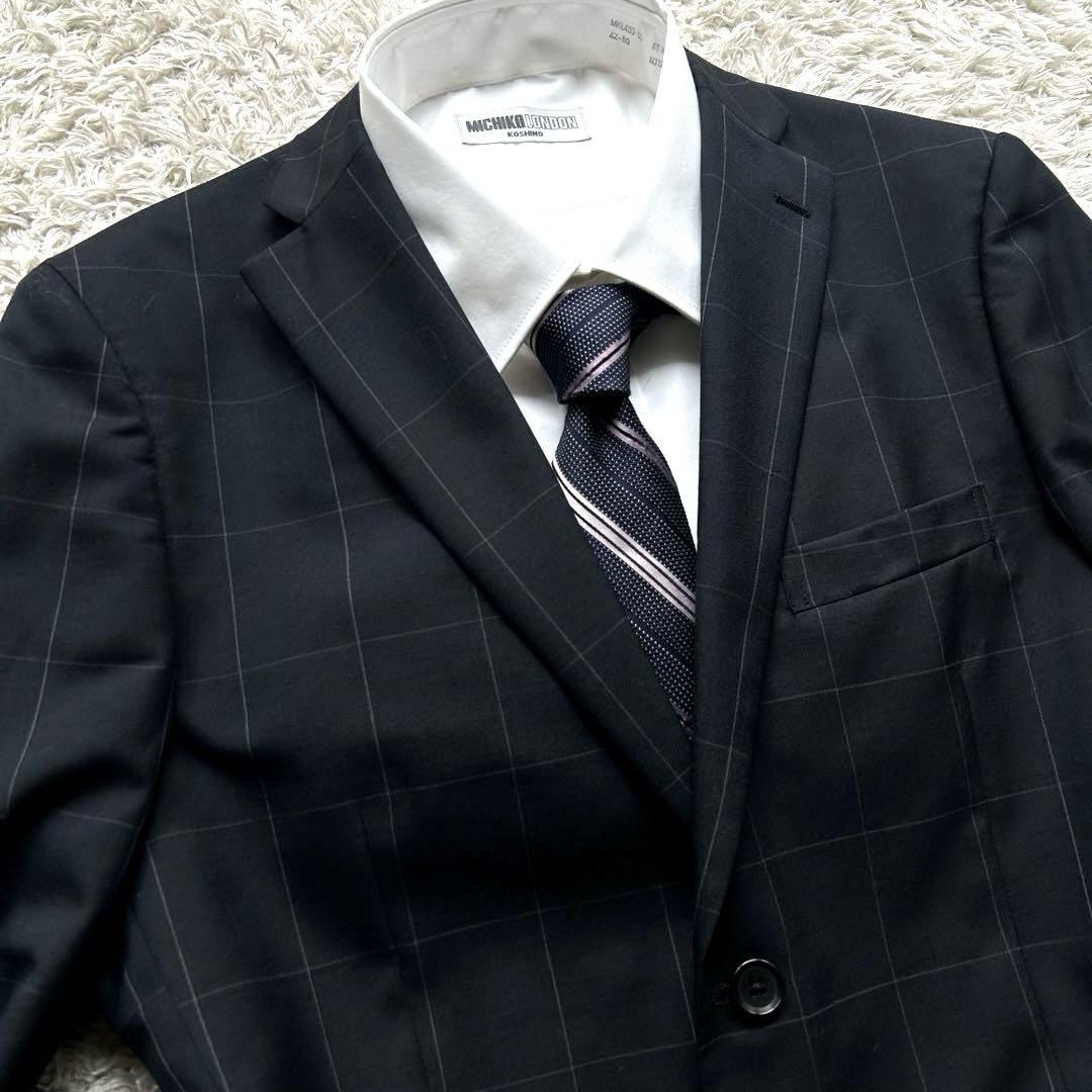 ★人気 Lサイズ★ P.S.FA ウインドウペンチェック Perfect Suit FActory パーフェクトスーツファクトリー スーツ セットアップ 黒 ブラック_画像3