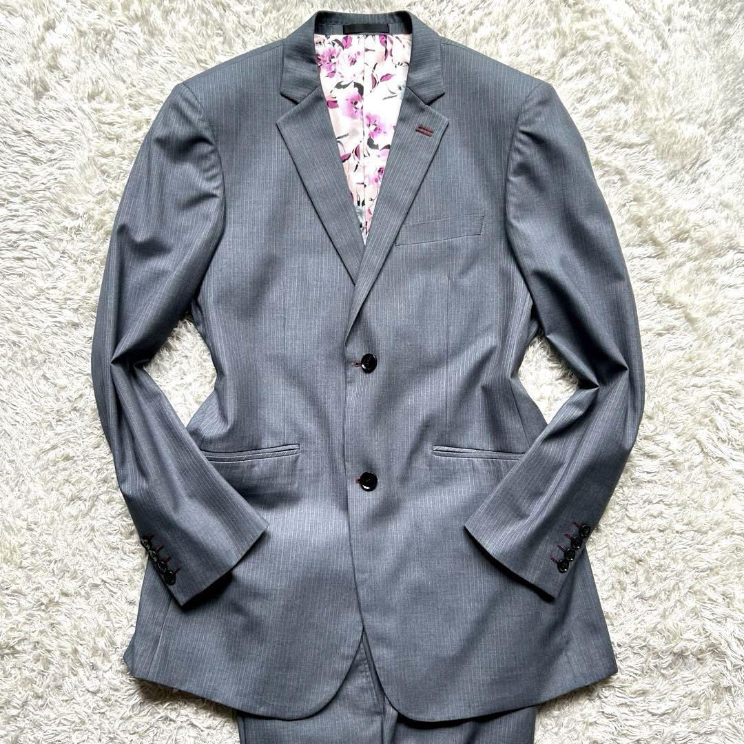  Paul Smith * beautiful goods extra-large size * floral print setup suit Paul Smith single men's Portugal made total reverse side tailoring grey gray 56 3XL