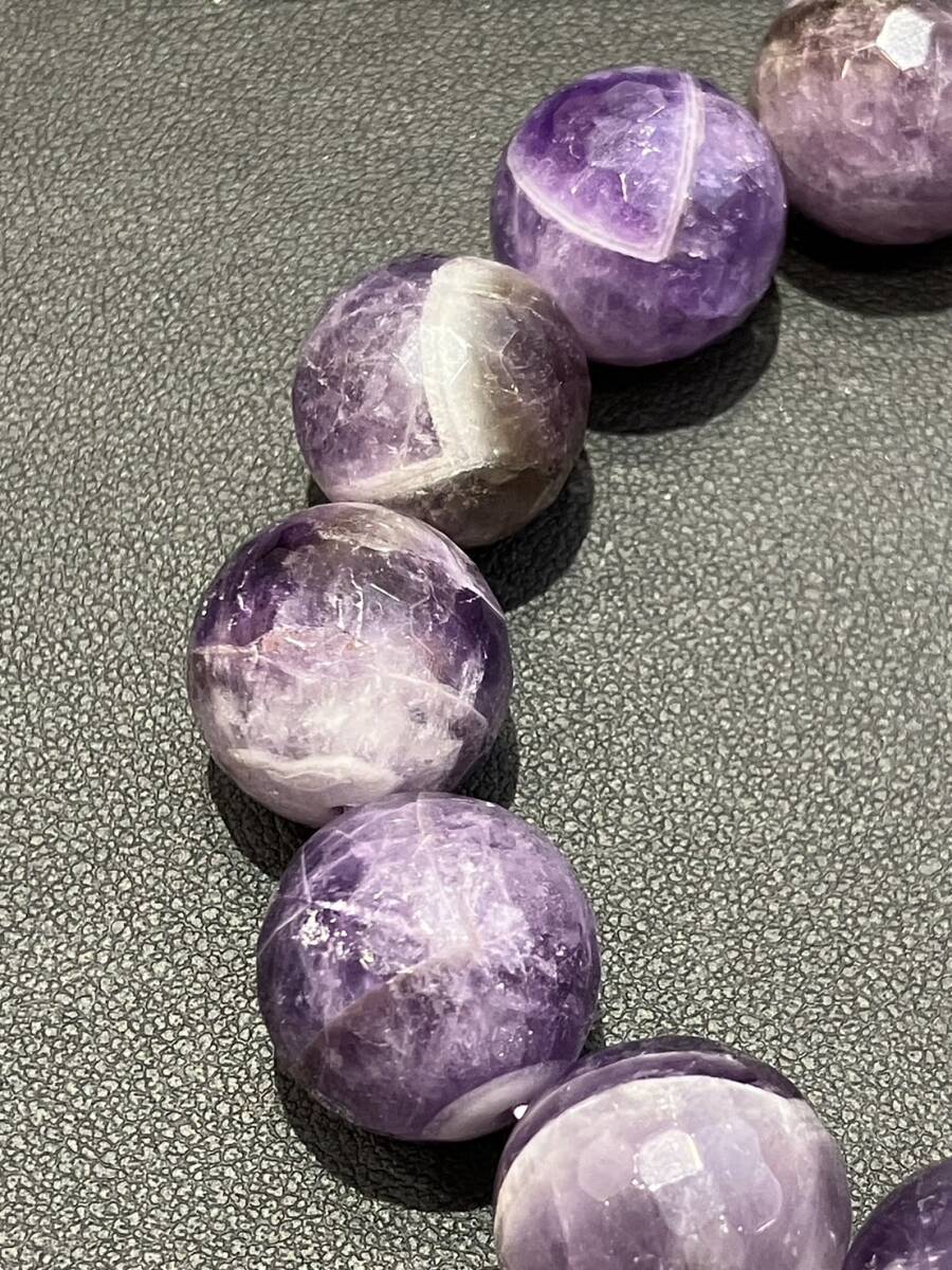 【YH-23】【1円～】アメジスト ブレスレット 紫水晶 2月 誕生石 一粒直径約16㎜ 総重量約68.6ｇ パワーストーン 箱なし 現状保管品_画像7