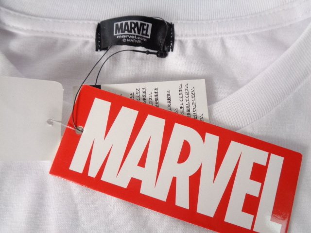 468◆新品 MARVEL ボックスロゴＴシャツ◆マーベル サイズＬ ホワイト/レッド MV-ST11 半袖Tシャツ ポリコットン ゆうパケット便発送 6E_画像5