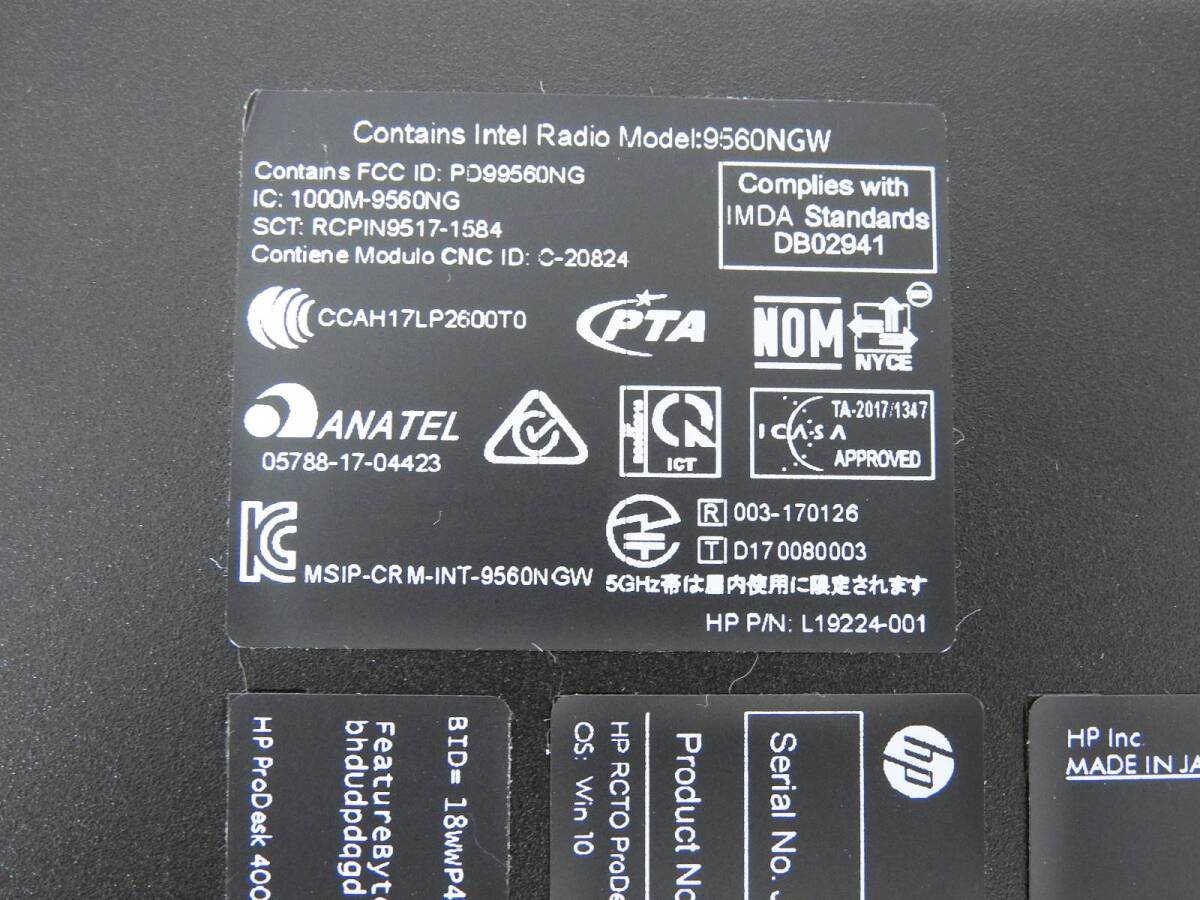 HP ProDesk 400 G5 SFF★デスクトップPC 第8世代 Corei5 8500 3.00GHz メモリ8GB HDD無★ジャンク品「管理№NR1514」の画像8