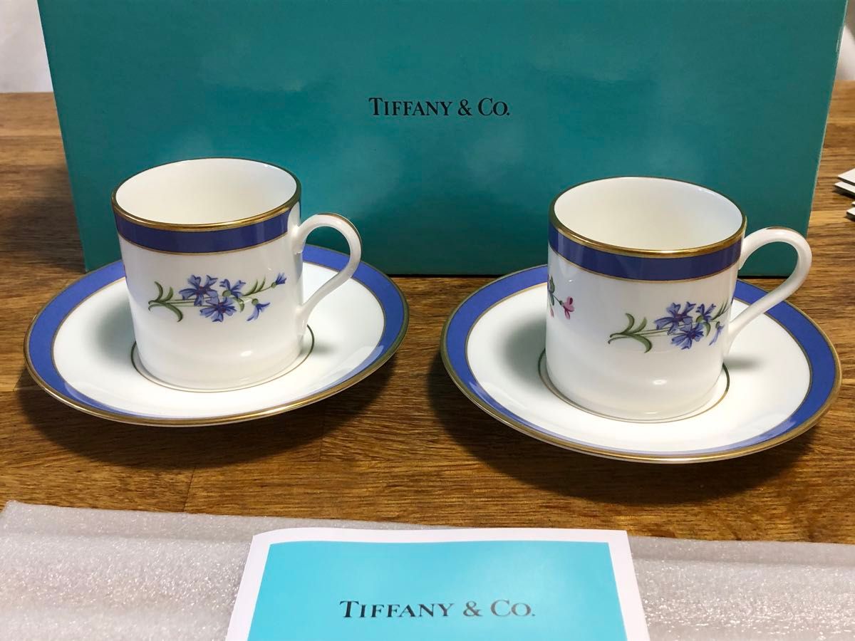 TIFFANY ティファニー Tiffany Floral  デミタスカップ&ソーサー　ペア 箱&栞付き　日本製　小ぶりカップ
