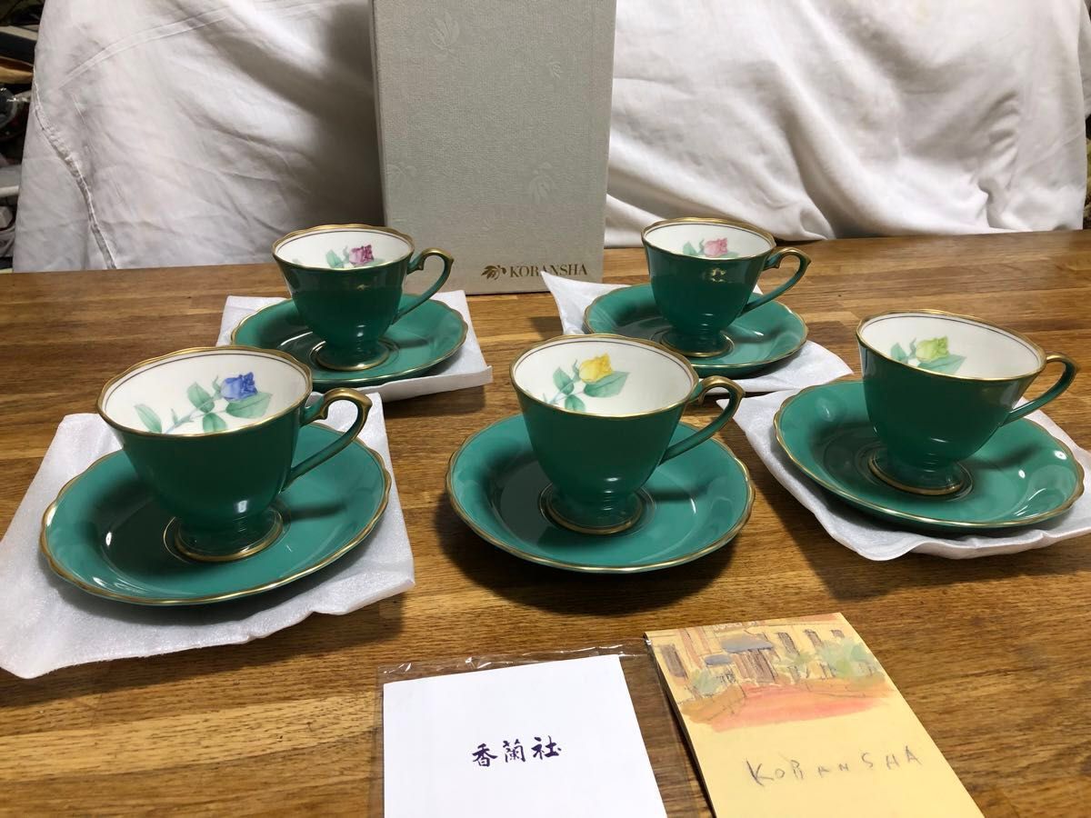 香蘭社　KORANSHA ローズガーデン　コーヒー碗皿　カップ＆ソーサー5客セット　#G1242-HQ 箱栞付き