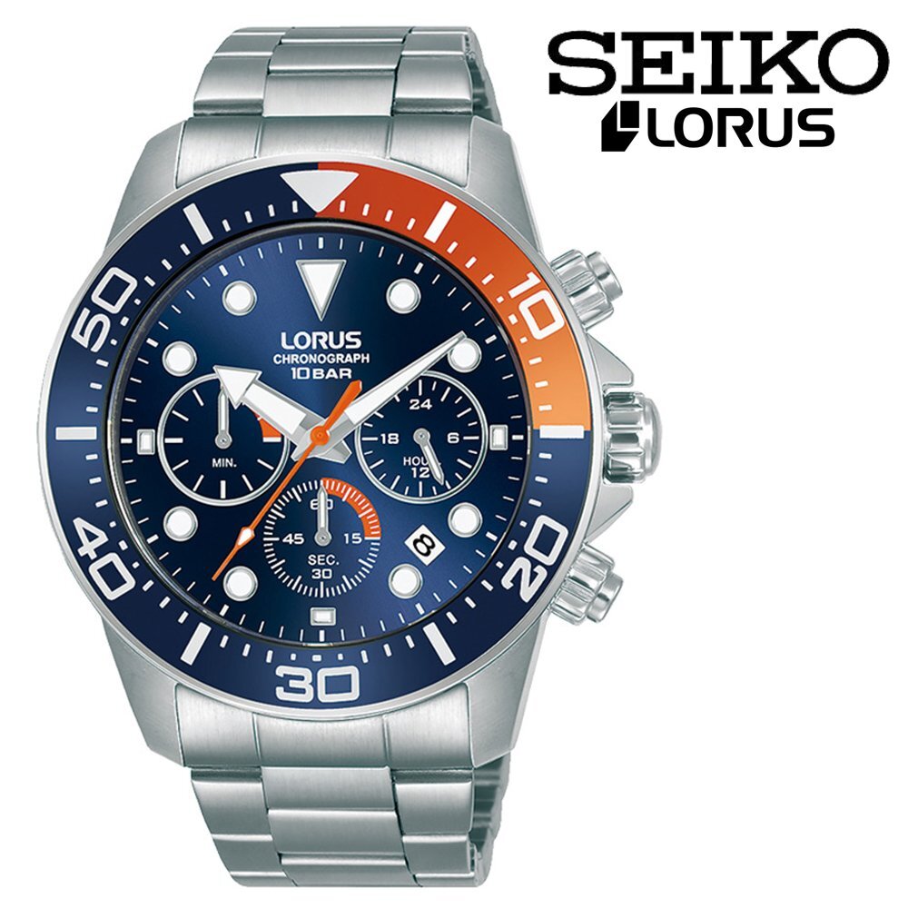 SEIKO LORUS Sports Chronograph Dark Blue Sunray Watch セイコー ローラス クロノグラフ クオーツ ブルー オレンジ 100m防水 腕時計 青_※イメージ画像①