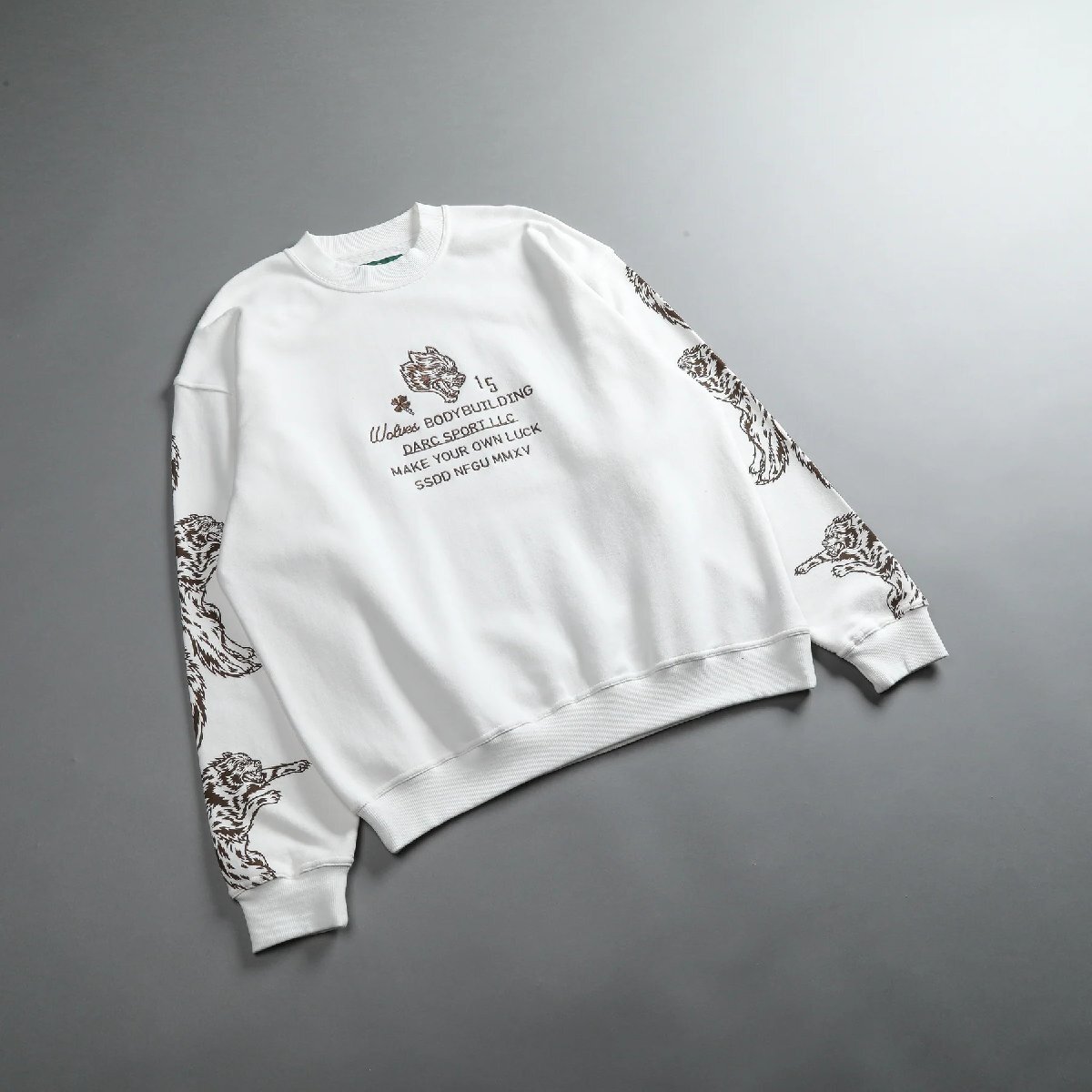 Darc Sport MAKE YOUR OWN LUCK WOVEN LONDON CREWNECK CREAM L ダルクスポーツ ラッキー クルーネック トレーナー クリーム 四つ葉 刺繍_※イメージ画像③