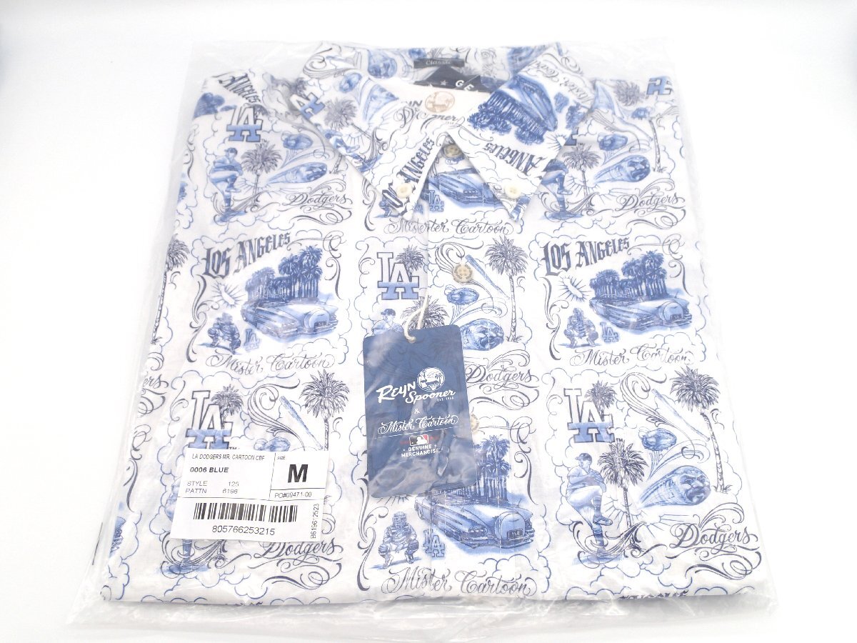 MR CARTOON REYN SPOONER LA DODGERS ALOHA SHIRT M ミスターカートゥーン レインスプーナー ロサンゼルス ドジャース アロハシャツ ブルー_※USサイズ：M