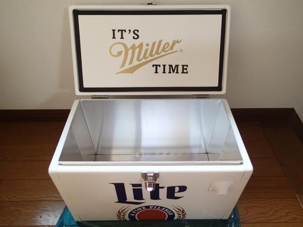 Miller Lite Cooler Box Wood Lid Bottle Opener Stainless Steel ミラー ライト クーラー ボックス ウッド ステンレス キャンプ 白 訳あり_※内部はステンレス製