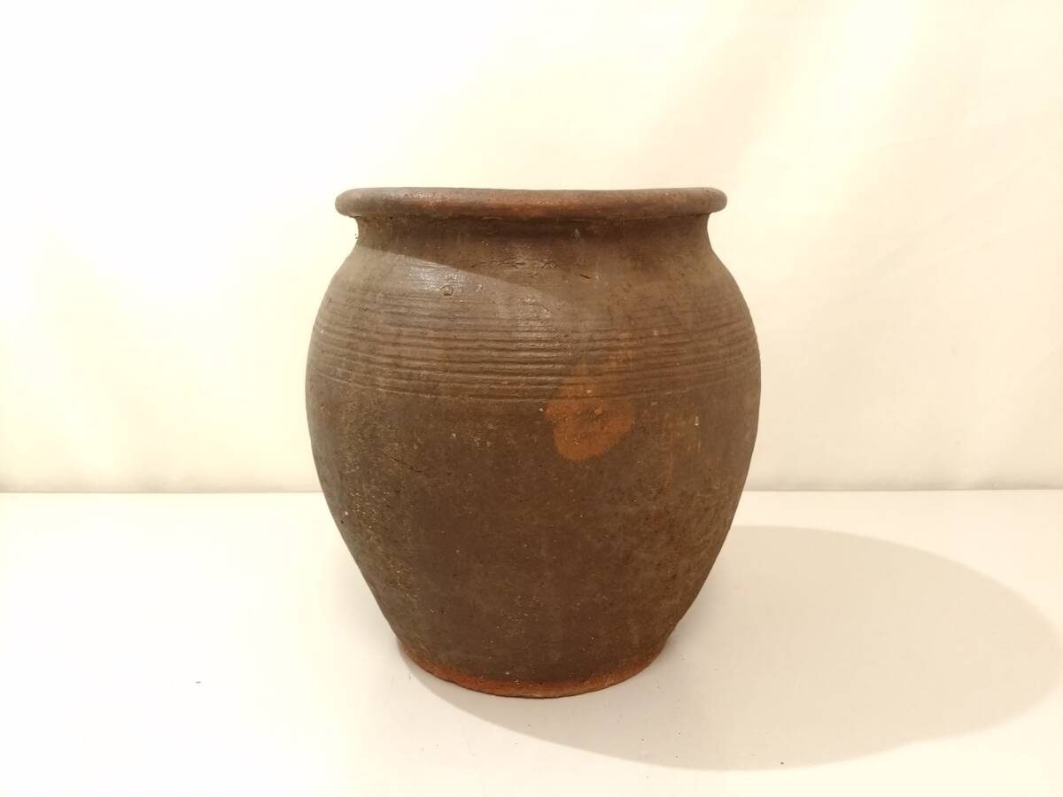 【うぶだし】古い備前焼 広口壷/茶道具/茶器/花器/壺/花入/高さ約24cm/胴最大約22cm/重量約4kg/床の間飾り/骨董品/コレクション/8-ZNA22_画像1