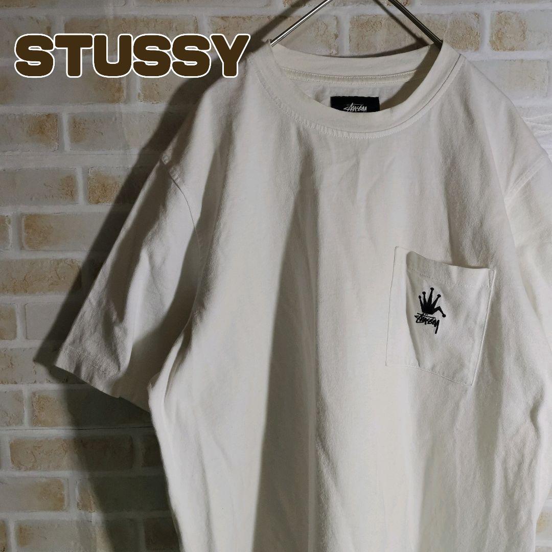 STUSSY ステューシー Tシャツ 半袖 白 刺繍 ロゴ クラウン