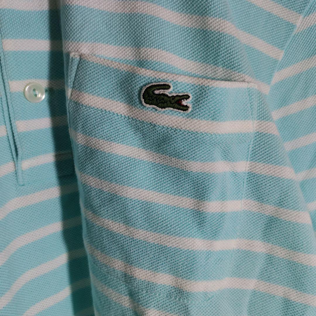 LACOSTE ラコステ ポロシャツ 半袖 水色 白 ボーダー