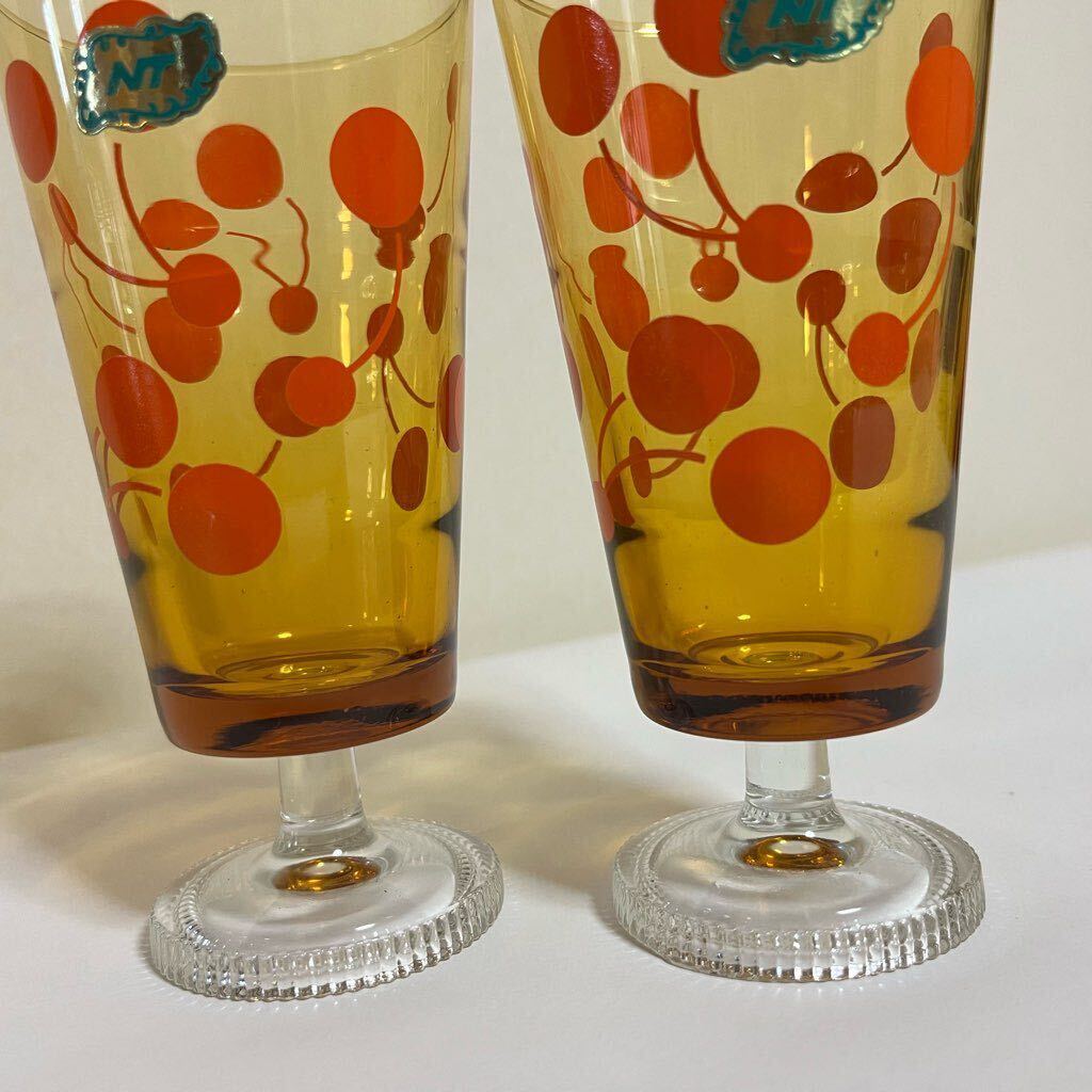  amber legs attaching glass 2 customer together height approximately 13.5.NT cherry Showa Retro pop glass tableware that time thing 