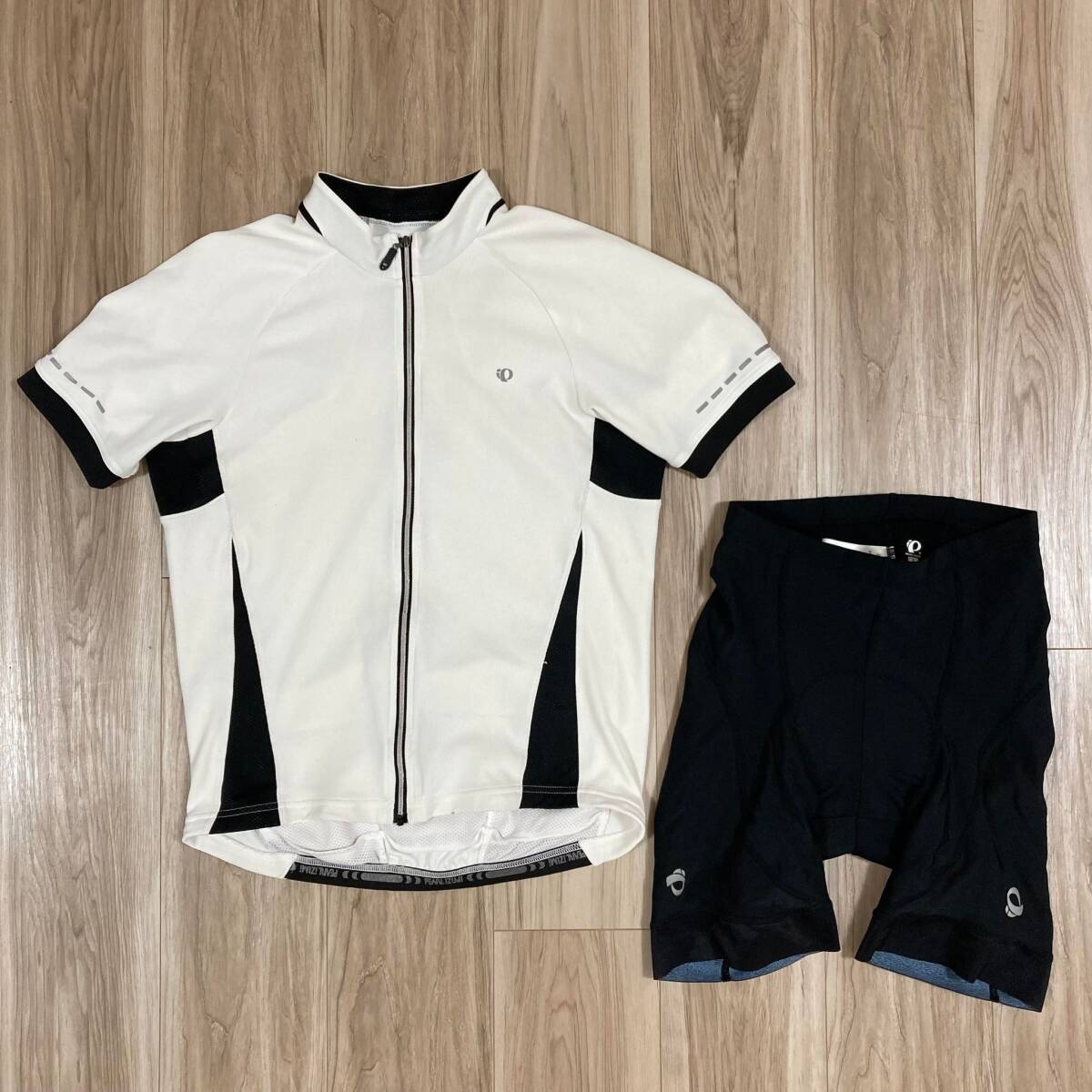 送料無料★パールイズミ M メンズ 半袖ジャージ & 3D-NEOパッド付レーサーパンツ 上下セット PEARL IZUMI coldblack 良質まとめ n957 白黒_画像1