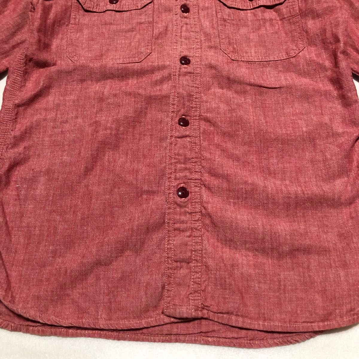 【美品】FLAT HEAD フラットヘッド カラーデニムシャツ 日本製 36 赤 ワークシャツ 長袖 90s UNION MADE