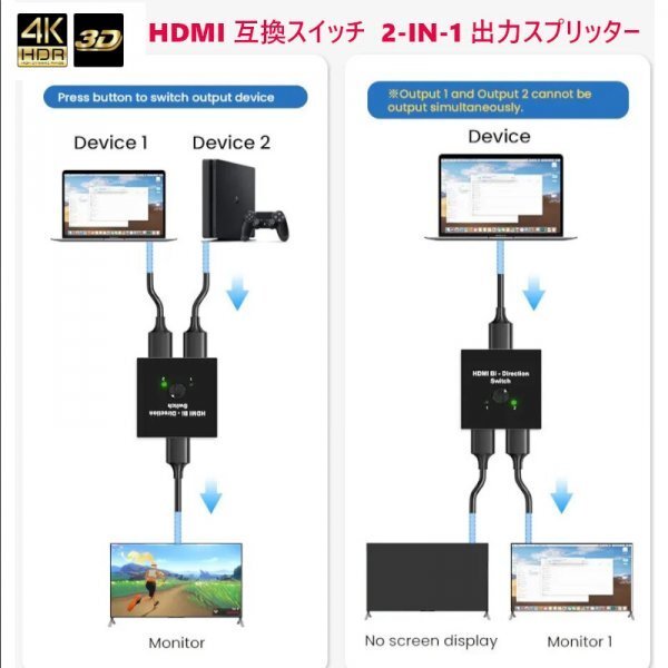 「送料無料」HDMI互換スイッチ 2-IN- 1 出力スプリッター ディスプレー高画質 4K 対応　分配切替セレクター 3ポート簡単安全便利 eks_HDMI互換分配切替スイッチ