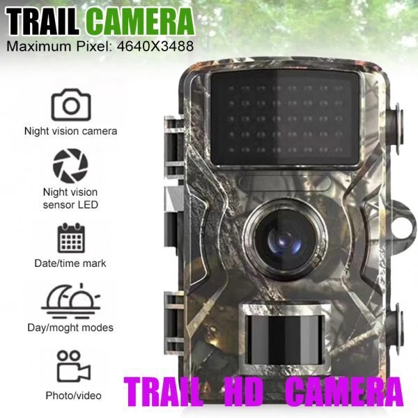 「送料無料」トレイルカメラ 赤外線暗視 16Mp 4K HD1080p,IP66,防水ホームセキュリティカメラ,屋外防犯 狩猟監視 カラーディスプレイss_トレイルカメラ カラーディスプレイ