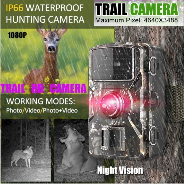 「送料無料」トレイルカメラ 赤外線暗視 16Mp 4K HD1080p,IP66,防水ホームセキュリティカメラ,屋外防犯 狩猟監視 カラーディスプレイss_トレイルカメラ カラーディスプレイ