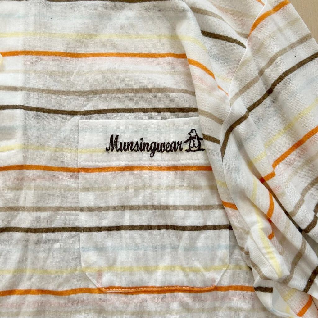 Munsingwear Munsingwear wear border multicolor long sleeve Golf shirt polo-shirt men's M size embroidery Logo Descente 