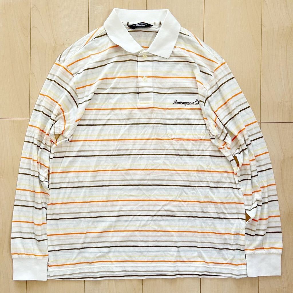 Munsingwear Munsingwear wear border multicolor long sleeve Golf shirt polo-shirt men's M size embroidery Logo Descente 