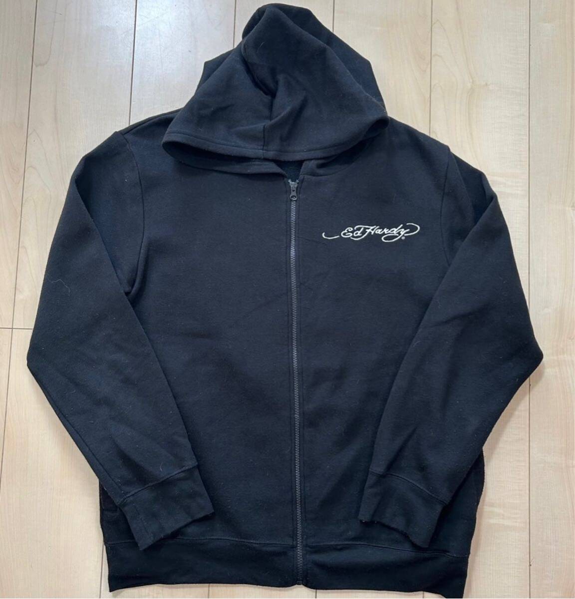 ED HARDY　エドハーディ　ジップアップパーカー　フーディ　Hoodie　ブラック　ビッグロゴ　メンズ　XLサイズ　_画像2