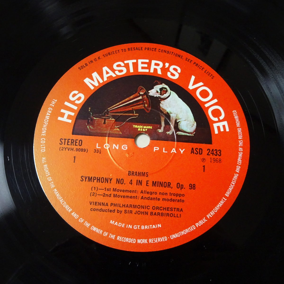 英HMV ASD2433 ブラームス「交響曲第4番」 バルビローリ ウィーン・フィルの画像3