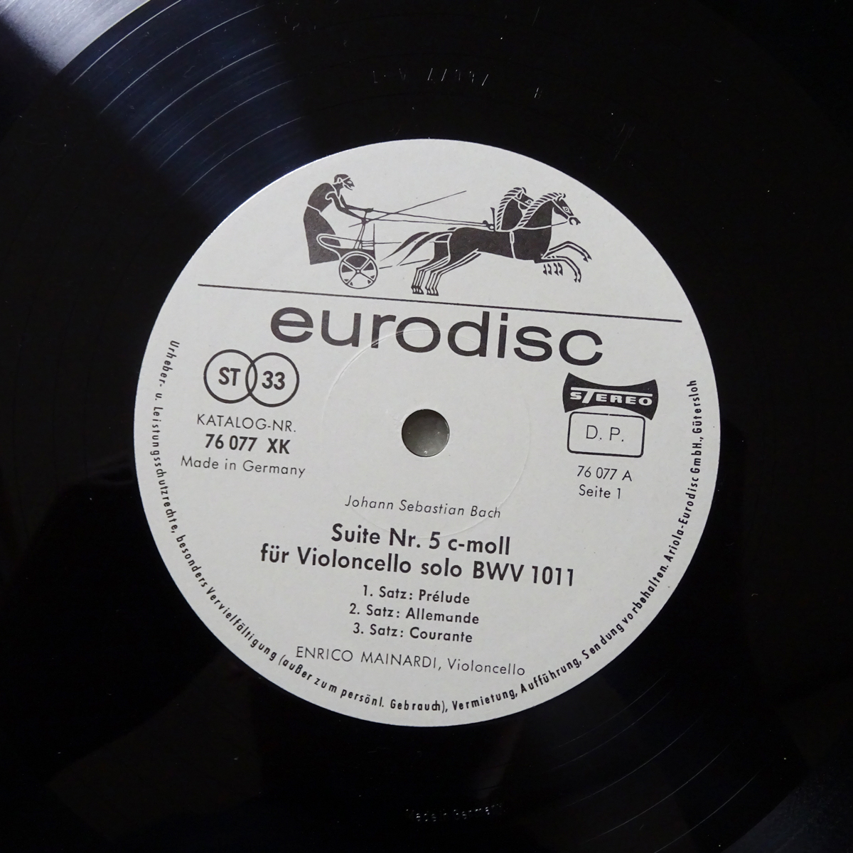 独Eurodisc 76069XK　バッハ「無伴奏チェロ組曲全集」　エンリコ・マイナルディ_画像7
