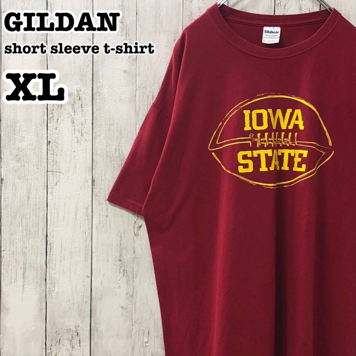 ギルダン US アメリカ古着 アイオワ大学 アメフト プリント 半袖Tシャツ XL_画像1
