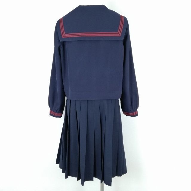 1円 セーラー服 スカート スカーフ 上下3点セット 大きいサイズ トンボ 冬物 赤3本線 女子 学生服 鹿児島松元中学 紺 中古 ランクC NA1988_画像2