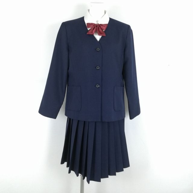 1円 イートン スカート リボン 上下4点セット 155 冬物 女子 学生服 中学 高校 紺 制服 中古 ランクC NA1907の画像1