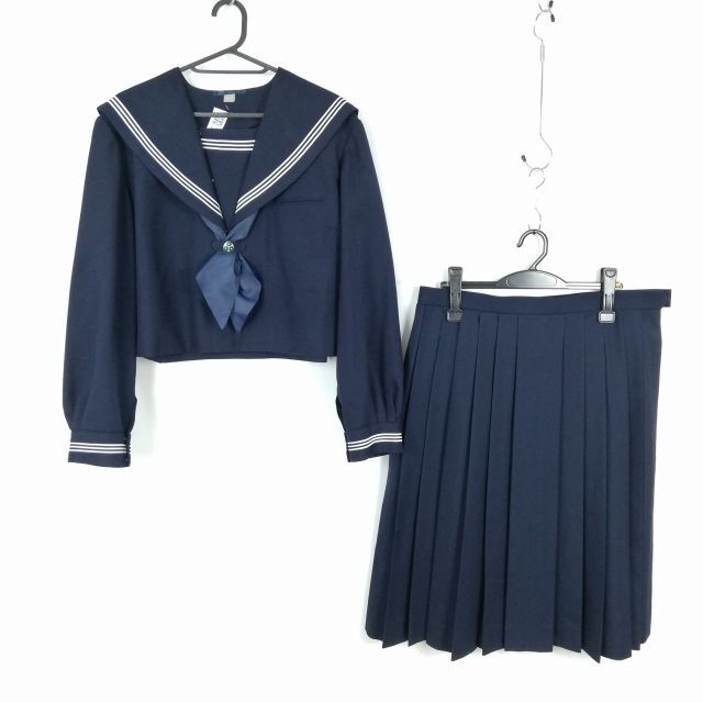1 jpy sailor suit skirt scarf top and bottom 3 point set large size extra-large winter thing white 3ps.@ line woman Osaka gold orchid . middle . high school navy blue used rank B NA2593