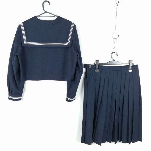 1 jpy sailor suit skirt scarf top and bottom 3 point set large size extra-large winter thing white 3ps.@ line woman Osaka gold orchid . middle . high school navy blue used rank B NA2593