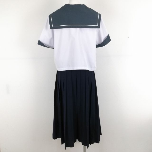 1 jpy sailor suit skirt necktie top and bottom 3 point set large size summer thing white 1 pcs line woman school uniform Kagoshima . hill middle . white uniform used rank C NA2630