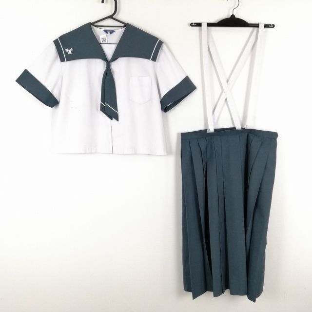 1 jpy sailor suit skirt necktie top and bottom 3 point set large size extra-large summer thing woman school uniform Kagoshima . hill middle . white uniform used rank C NA2677