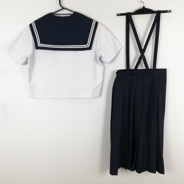 1円 セーラー服 スカート スカーフ 上下3点セット 大きいサイズ 夏物 白2本線 女子 学生服 中学 高校 白 制服 中古 ランクC NA3254の画像2