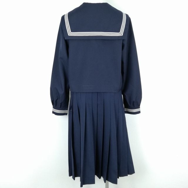 1円 セーラー服 スカート スカーフ 上下3点セット 大きいサイズ 冬物 白3本線 女子 学生服 兵庫姫路豊富中学 紺 制服 中古 ランクC NA2731の画像2