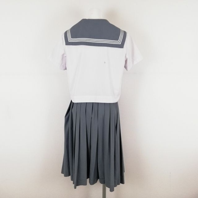 1円 セーラー服 スカート スカーフ 上下3点セット 大きいサイズ 夏物 白3本線 女子 学生服 中学 高校 白 制服 中古 ランクC NA2823の画像2