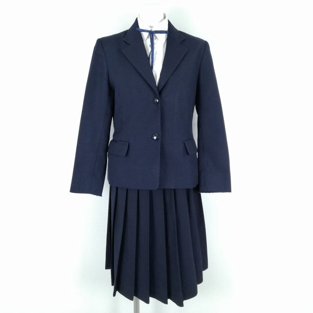 1円 ブレザー スカート 紐タイ 上下4点セット 冬物 女子 学生服 中学 高校 紺 制服 中古 ランクC NA2532の画像1