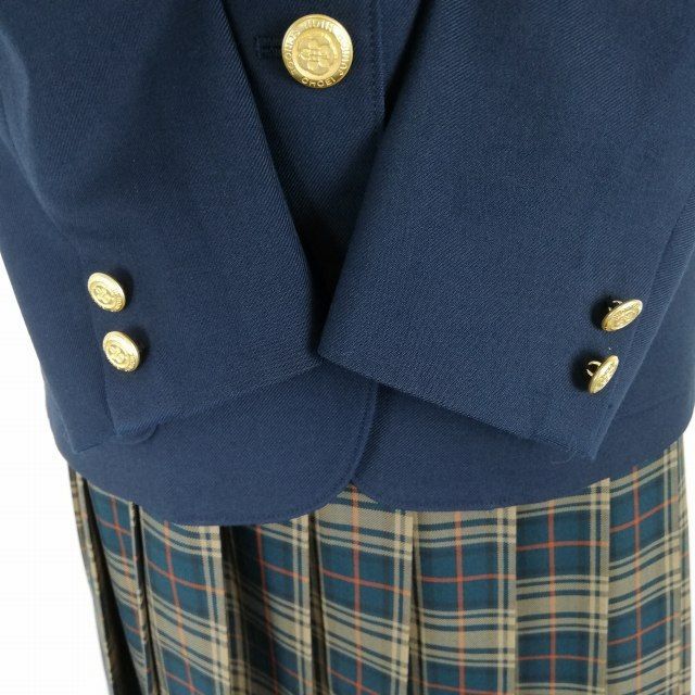 1円 ブレザー チェックスカート 紐タイ 上下4点セット 富士ヨット 冬物 女子 学生服 大阪長栄中学 紺 制服 中古 ランクC NA2602の画像3