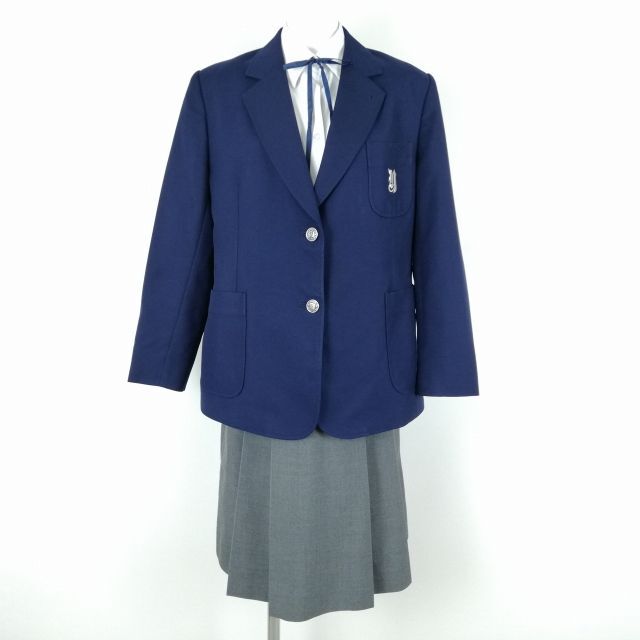 1円 ブレザー スカート 紐タイ 上下4点セット 指定 165A 大きいサイズ 冬物 女子 学生服 大阪八雲中学 花紺 制服 中古 ランクC NA3406の画像1