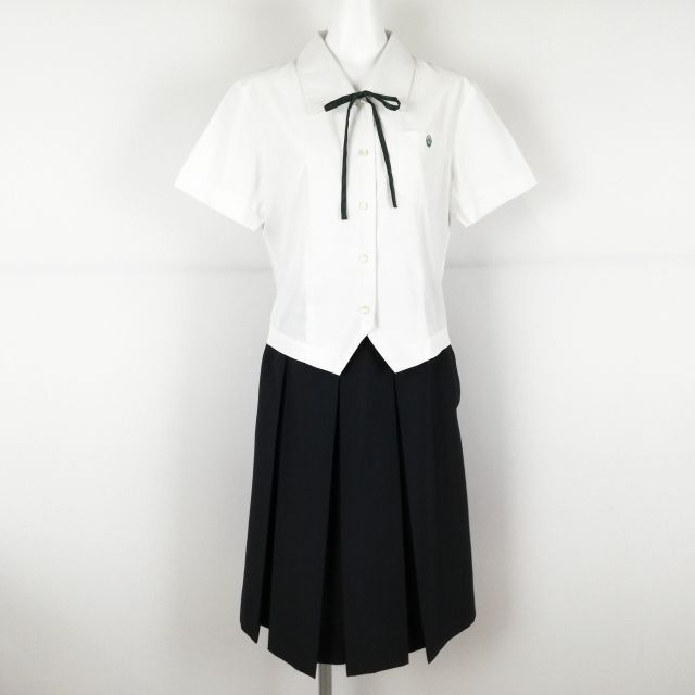 1円 ブラウス スカート 紐タイ 上下3点セット M トンボ 夏物 女子 学生服 兵庫琴丘高校 白 制服 中古 ランクC NA3265の画像1