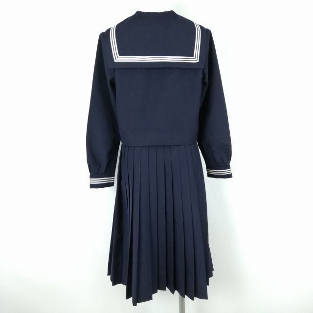 1円 セーラー服 スカート スカーフ 上下3点セット 冬物 白3本線 女子 学生服 中学 高校 紺 制服 中古 ランクC NA3272の画像2