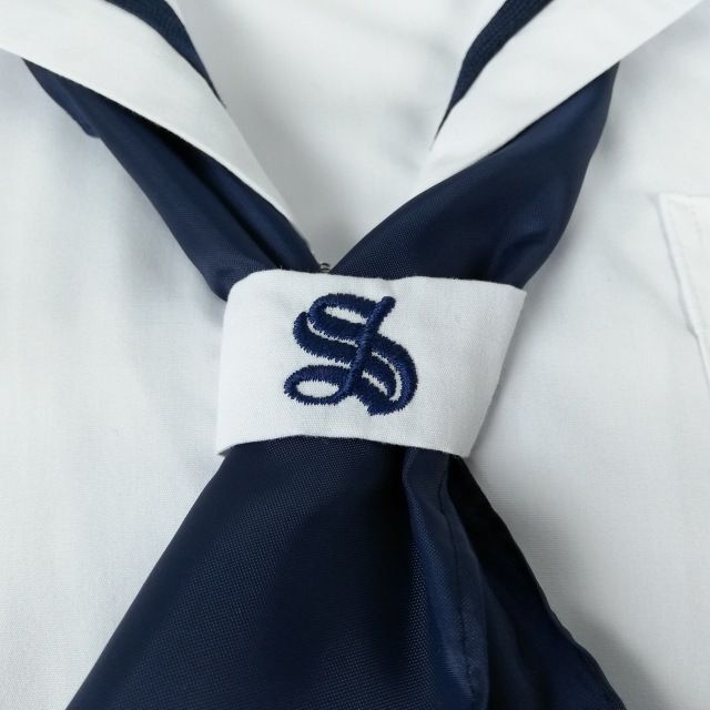 1 иен матроска юбка шарф верх и низ 3 позиций комплект can ko- промежуточный одежда синий 1 шт. линия женщина школьная форма Hyogo документ . средний . белый форма б/у разряд C NA3160