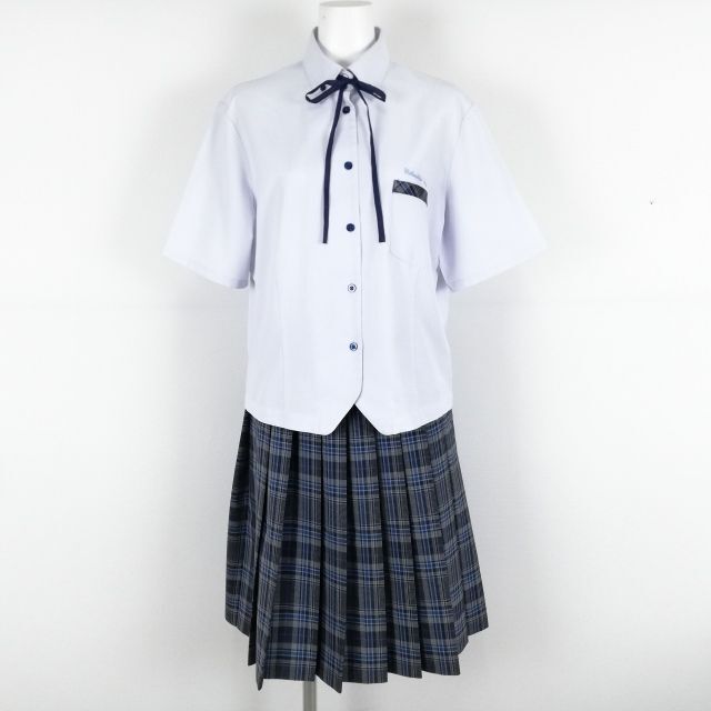 1 иен блуза проверка юбка шнур Thai верх и низ 3 позиций комплект указание большой размер лето предмет женщина школьная форма Kumamoto . плата Kiyoshi . средняя школа белый форма б/у разряд B NA3523