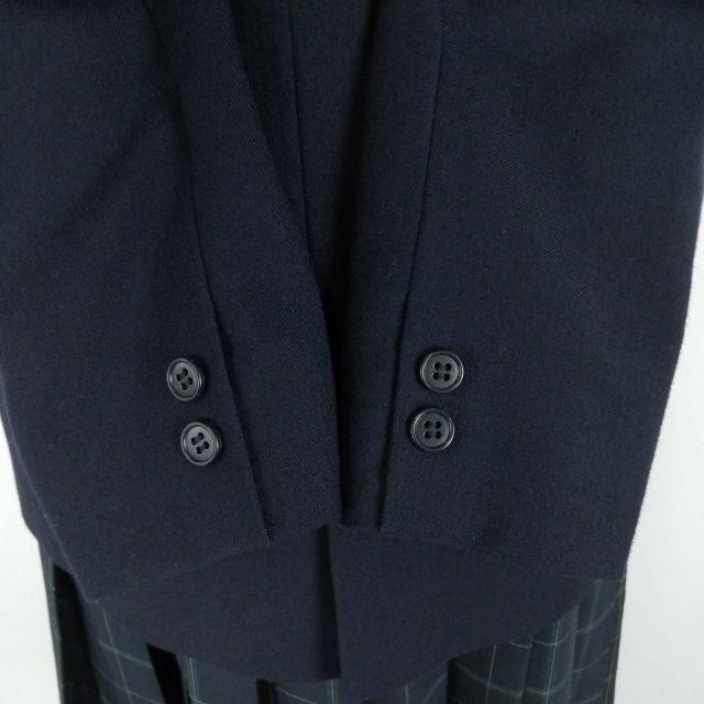 1 иен блейзер проверка юбка лента верх и низ 4 позиций комплект L большой размер зима предмет женщина Fukuoka Kurume университет .. средний . средняя школа темно-синий б/у разряд C NA3681