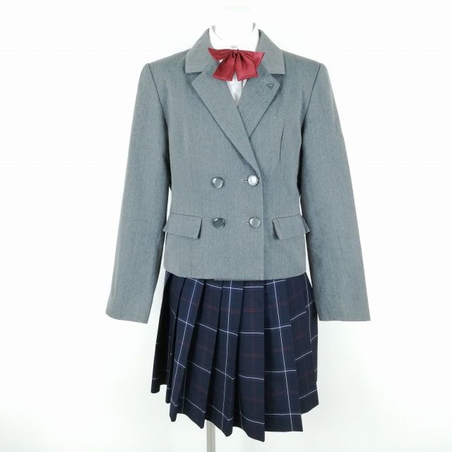 1 иен блейзер проверка юбка лента верх и низ 4 позиций комплект зима предмет женщина школьная форма Kumamoto . запад средняя школа серый форма б/у разряд C NA3610